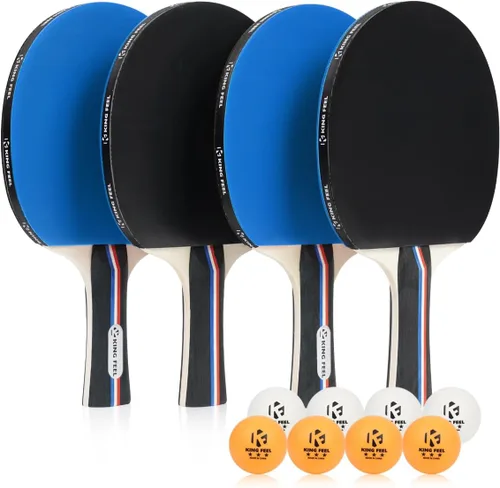 Juego de 4 raquetas de tenis de mesa de alta calidad, pelotas de ping pong de 3 estrellas (8) con estuche de ping-pong, juego profesional de paletas