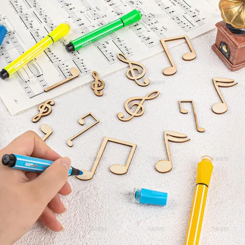 Miniatura 5 de AUEAR, Paquete de 60 notas musicales con recortes de madera, mini notas musicales, adornos de madera, rebanadas sin terminar para manualidades