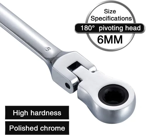 Miniatura 5 de KATUR Juego de llaves de trinquete de 0.236 pulgadas (0.236 in) con cabezal pivotante flexible, llave combinada de trinquete, herramienta métrica