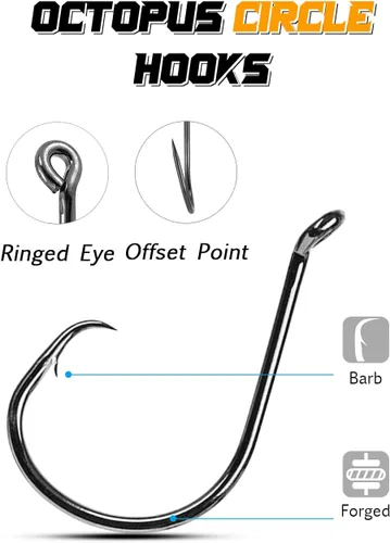 Miniatura 2 de AMYSPORTS Anzuelo de pesca de lubina para trucha, acero salado, anzuelo de pesca fuerte, cebo de pulpo, gancho circular de agua dulce afilado
