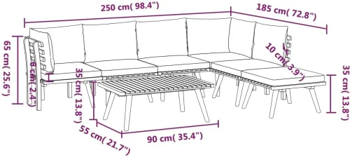 Miniatura 8 de Ensemble Salon de Jardin 7 Pièces en Acacia Massif Gris, Mobilier d'Extérieur Modulable avec Coussins Pour Terrasse, Balcon ou Jardin, Confortable