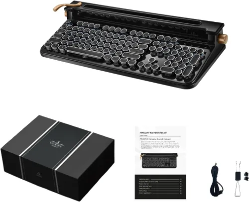 Miniatura 4 de FINEDAY Teclado 2.0 Plus, 2.4G inalámbrico y Bluetooth, 104 teclas, interruptor azul, 5000 mAh, teclado mecánico retro con teclas coreanas/inglesas