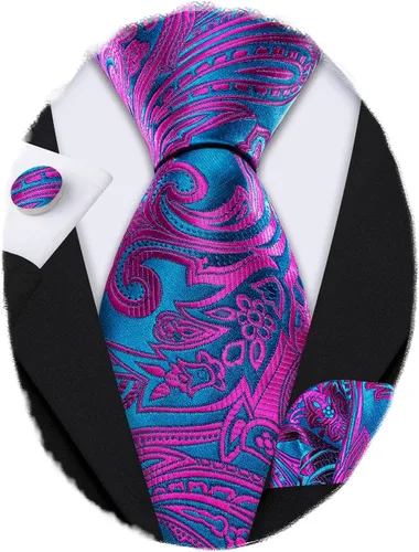 Miniatura 46 de Barry.Wang - Juego de corbata de seda para hombre, diseño de cachemira, pañuelo y gemelos de bolsillo