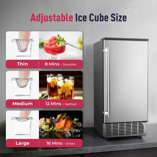 Miniatura 3 de ICYGLEE Máquina comercial para hacer hielo debajo del mostrador, 80 libras/día con almacenamiento de 24 libras, limpieza automática, temporizador