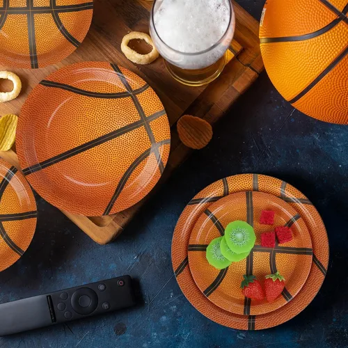 Miniatura 6 de durony 60 platos de papel de baloncesto desechables para fiestas de 7 pulgadas y 9 pulgadas, platos de postre para decoración de fiestas