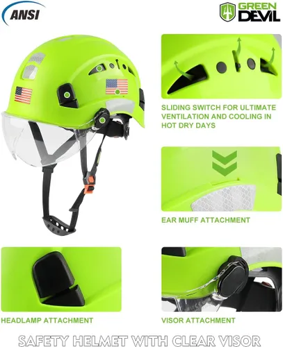 Miniatura 3 de GREEN DEVIL Casco de Seguridad Casco Duro con Visera Correa de Barbilla Ajustable Ligero Ventilado ABS Casco de Trabajo para Hombres y Mujeres Verde