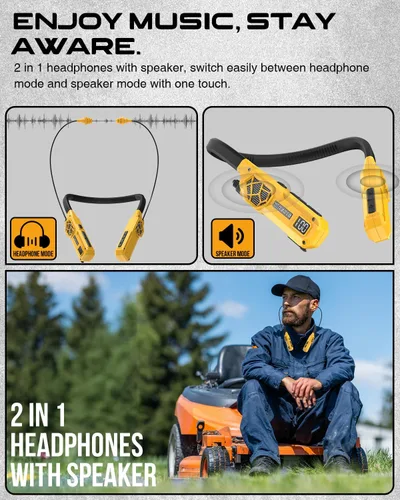 Miniatura 3 de MIPEACE Auriculares Bluetooth con banda para el cuello, 2 en 1 Auriculares de Trabajo Alrededor del Cuello - Auriculares Aprobados por OSHA