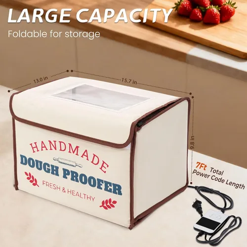 Miniatura 5 de Caja a prueba de pan con calentador, prueba de masa de temperatura constante de 50-130 ℉, calefacción de 3 lados y temporizador de 24 horas, caja