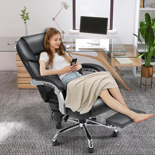 Miniatura 2 de HOMREST Silla de Oficina de Masaje de 6 Puntos con Soporte Lumbar, Silla de Oficina Ejecutiva Calefaccionada con Respaldo Reclinable, Silla de negro