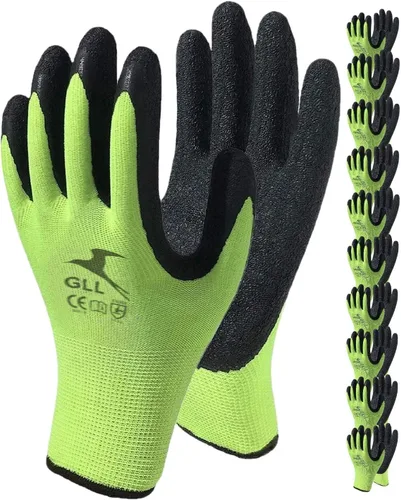 Miniatura 12 de GLL Guantes de trabajo de seguridad con revestimiento de látex para hombres y mujeres, paquete de 10 pares de agarre firme