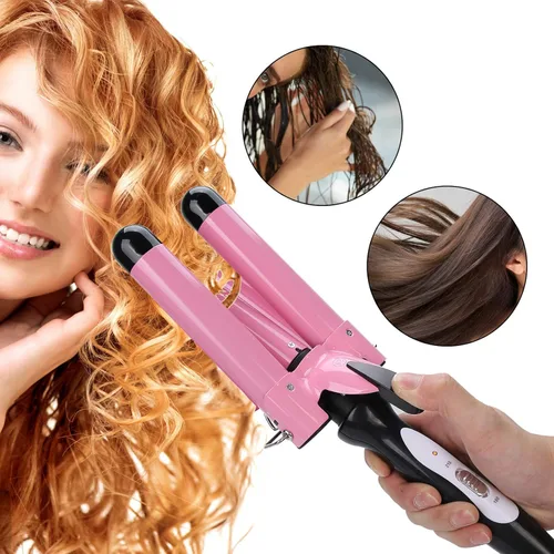 Miniatura 2 de 3 barriles rizadores de pelo, rizador de pelo de 3 barriles de 1.102 in, rizador de pelo eléctrico, herramienta de peinado para peinado largo