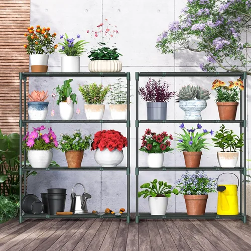 Miniatura 2 de Estantes para invernadero de plantas Ohuhu de 4 niveles, paquete de 2, estante extra ancho y estable para invernadero para exteriores, 31x18x42