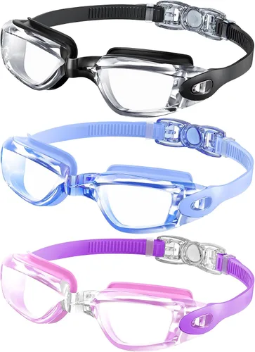Miniatura 12 de NSSIW Gafas de natación para niños de 6 a 14 años, antiniebla con UV400 y sin fugas, campo de visión ultra amplio, paquete de 3 Negro