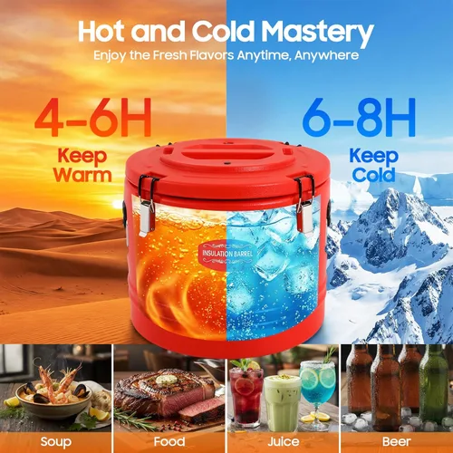 Miniatura 2 de Contenedor de sopa aislado de 7.9 galones, calentador de alimentos comerciales para alimentos calientes y fríos, caja caliente para catering, Rojo
