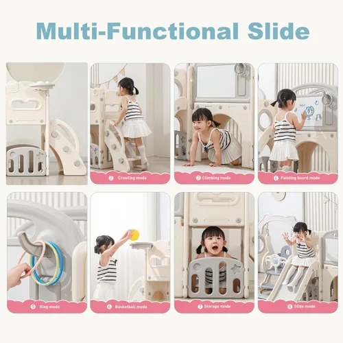 Miniatura 2 de Juego 11 en 1 para niños pequeños con telescopio, parque infantil interior para niños, parque infantil interior con tobogán, escalador, aro