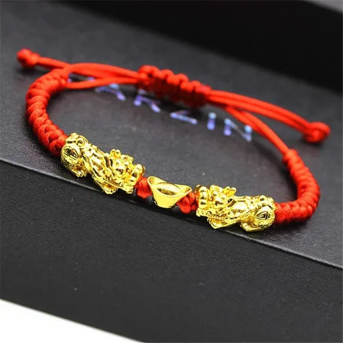 Miniatura 2 de MANRUO Feng Shui, la mejor pulsera de cuerda roja con doble Pi XiuPi Yao y lingotes de riqueza dorada, joyería atrae riqueza y buena suerte