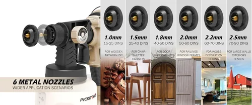 Miniatura 6 de Pulverizador de pintura HVLP de 1000 W, pistola eléctrica de alta eficiencia con 6 boquillas, patrones variables de flujo ajustable, contenedor