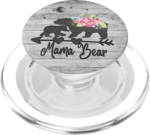 Miniatura 8 de Rosa rubor rosa floral Mama oso y un cachorro bebé gris rústico PopSockets intercambiables PopGrip