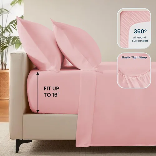 Miniatura 5 de Sleep Zone - Juego de sábanas suaves y frescas de 3 piezas para niños, sábana bajera, encimera y funda de almohada, no se arrugan ni decoloran, Rosa