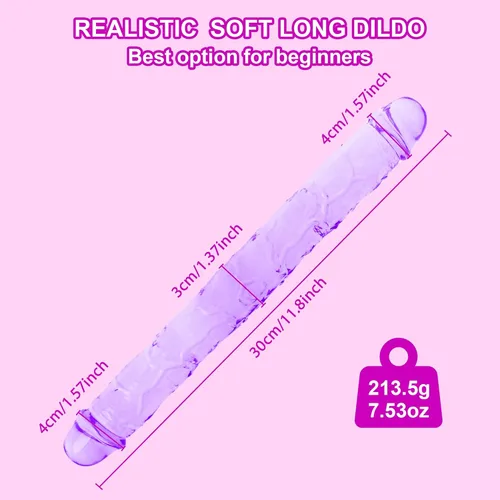 Miniatura 4 de Consolador doble de cristal de 11.8 x 1.37 pulgadas, consolador largo anal realista, suave y flexible, con venas y glande para adultos, juguetes