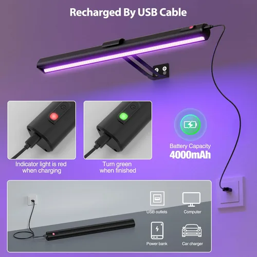 Miniatura 2 de Onforu Luz Negra para Tapiz de Luz Negra, Luz de Imagen Recargable de 15 Pulgadas con Control Remoto, Barra de Luz Negra de 4000mAh para Póster