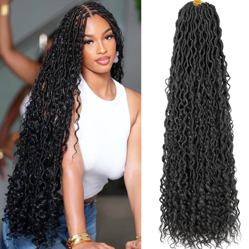 Miniatura 33 de Extensiones de cabello sintético de ganchillo de 24 pulgadas con extremos rizados, extensiones de cabello sintético con extremos rizados, trenzas