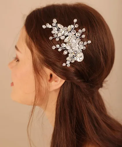 Miniatura 7 de Xerling Pinzas para el cabello de cristal negro para novias, bodas, piezas de pelo con diamantes de imitación, accesorios plateados para el cabello