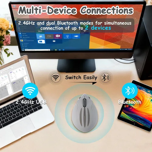 Miniatura 3 de Ratón inalámbrico Bluetooth lindo ratón de hámster de dibujos animados con receptor USB 2.4 GHz y Bluetooth modo dual silencioso Kawaii USB