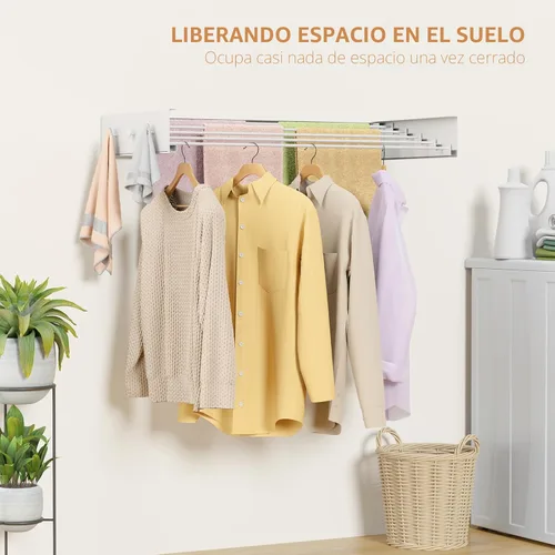 Miniatura 5 de ZMBESUP Mejora Perchero de Secado de Ropa, Perchero de 80 cm de Secado de Ropa Montado en la Pared, Plegable, 5 Varillas de Aluminio con 6 Ganchos