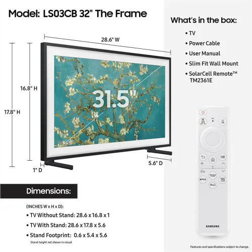 Miniatura 2 de Samsung 32 pulgadas clase QLED 4K LS03B serie The Frame Quantum HDR Smart TV QN32LS03BBF incluye,QN32LS03BBFXZA