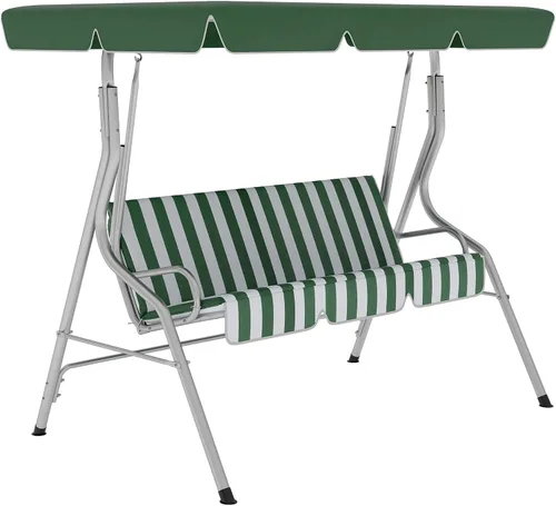 Miniatura 10 de Outsunny Columpio de porche para 3 personas con toldo, silla de columpio de patio, banco de columpio para exteriores con pantalla ajustable, cojín