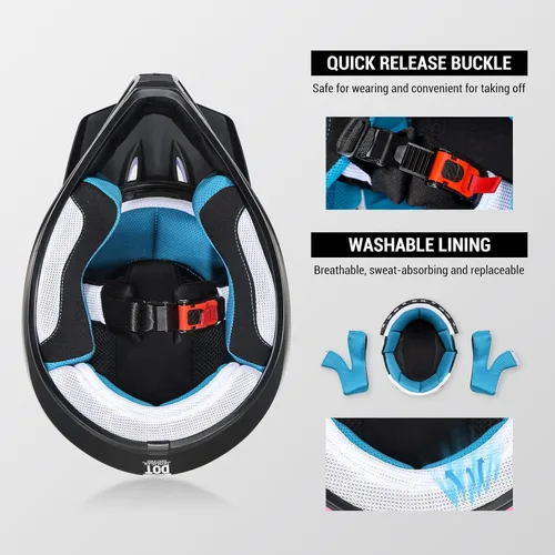 Miniatura 5 de Casco de motocross para jóvenes, aprobado por DOT, casco de motocross para niños con gafas ajustables y bolsa de almacenamiento, equipo deportivo