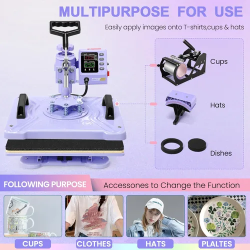 Miniatura 3 de AKEYDIY Máquina de Prensa de Calor 5 en 1 Mejorada para Camisetas 12X15 Pulgadas, Máquina de Prensa de Camisetas con Giro de 360° para Sublimación