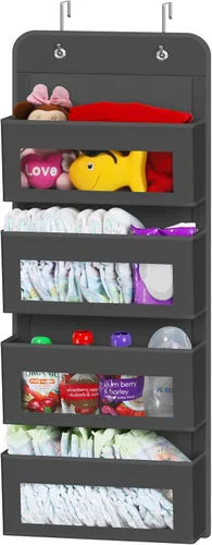 Miniatura 11 de Simple Houseware Organizador con 4 bolsillos con ventana transparente para colgar sobre la puerta del armario, para dormitorio, baño, despensa