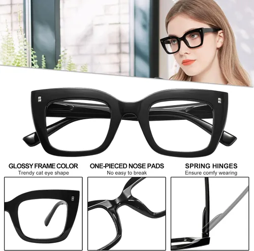 Miniatura 4 de Gafas de lectura de gran tamaño para mujer, lectores gruesos de ojo de gato con bisagras de resorte 1.0 1.25 1.5 1.75 2.0 a 4.0 Negro
