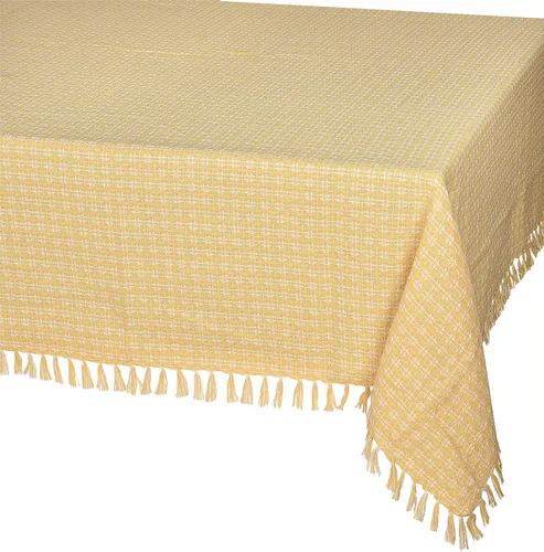 Mantel de mesa, amarillo/blanco con flecos tejidos, 100% algodón, tamaño 52x70 pulgadas, adecuado para cenas formales, comidas diarias y ocasiones