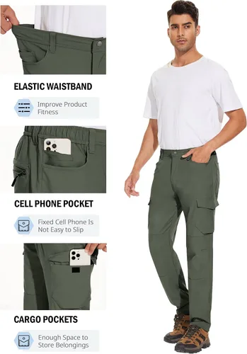 Miniatura 3 de PULI Pantalones de senderismo casuales para hombre, impermeables, ajustados, elásticos, ligeros, con bolsillos