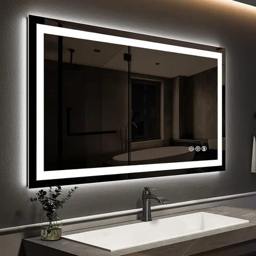 ROOMTEC Espejo LED de 42 x 30 pulgadas para baño, retroiluminado, antiniebla, regulable, montaje vertical y horizontal (cuadrado-42 x 30 pulgadas,