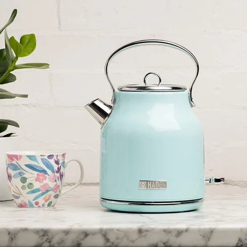 Miniatura 9 de Haden Heritage - Hervidor de agua eléctrico de acero inoxidable de 1,7 litros, hervidor de agua caliente con base de 360 grados y apagado Turquesa