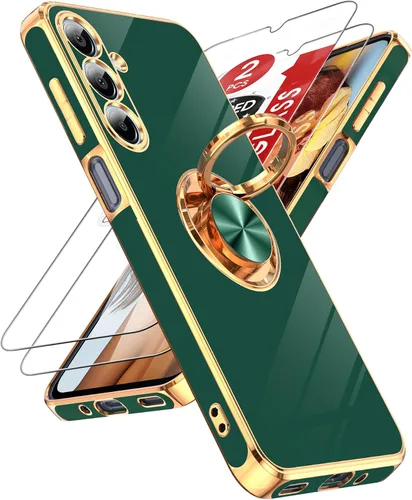 Miniatura 156 de LeYi Funda para Samsung Galaxy S22 Ultra con soporte de anillo giratorio de 360°, soporte magnético, chapado en oro rosa, borde protector para Negro