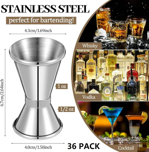 Miniatura 2 de Amyhill Jigger de barra doble de 1/2 y 1 onza de acero inoxidable para coctel, vaso de licor, suministros de camarero para bar, barman fiesta