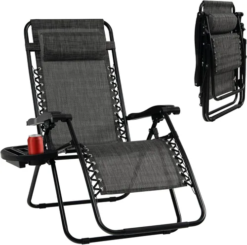 Miniatura 12 de Tangkula Zero Gravity - Silla plegable para patio, reclinable, ajustable, con soporte para tazas, reposabrazos anchos para patio, jardín, piscina
