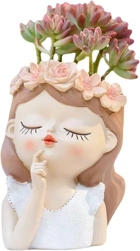 Miniatura 2 de Maceta pequeña con cabeza de hada, bonitas macetas para suculentas, maceta de cara de niña, mini macetas de resina con orificio de drenaje, jarrón