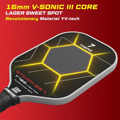 Miniatura 6 de YVmove T800 Carbon Fiber Pickleball Paddle with 16mm Dynamic Core, Premium Pickle Ball Thermoformed Unibody, Elongated Shape, Enhanced Power & Negro