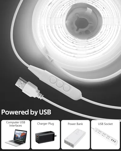 Miniatura 2 de Aclorol Tira de luz LED COB 5V Blanca 6000K Luz de tira LED regulable para TV 1.5M/4.92FT 480LEDs Tira de luces de cinta flexible y cortable