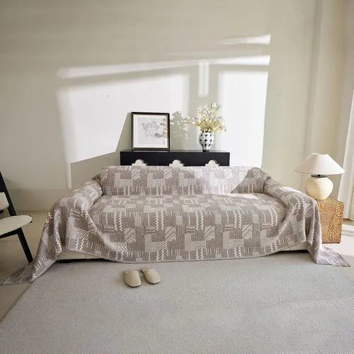 Miniatura 28 de DREAMINGO Funda de Sofá de Chenilla Beige Bohemia Geométrica Jacquard para Sofá de 3 Cojines Antideslizante Seccional Forma de L para Perros