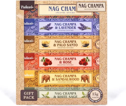 Miniatura 22 de Tulasi Nag Champa - Varitas de incienso surtidas/paquete variado – 180 varillas enrolladas a mano, 12 aromas naturales Sándalo, lavanda, vainilla