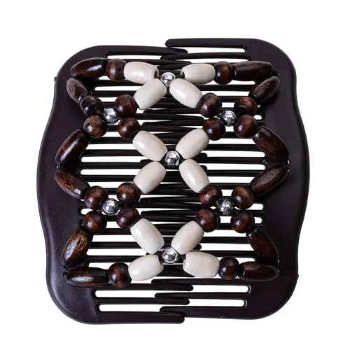 Miniatura 6 de LOVEF Peines mágicos para el cabello para mujer, con cuentas de madera, elásticos, de doble cara, clips para hacer moños, accesorios para el cabello