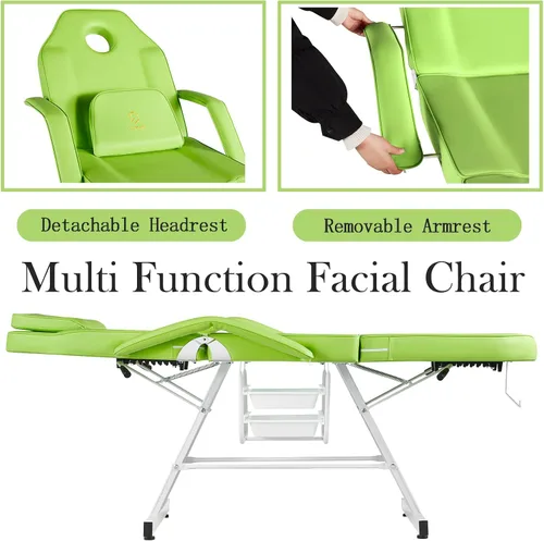 Miniatura 8 de Silla facial, silla de tatuaje, mesa de masaje de 73 pulgadas, cama de spa facial, cama de spa ajustable, equipo de salón de belleza facial Verde
