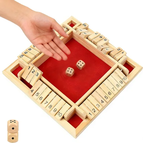 Miniatura 12 de Juego de dados Shut The Box para 1 a 4 jugadores, 10 números de madera tradicional, tablero de bar de pub familiar, juego de dados para adultos